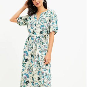 NWT Size XXL LOFT Floral V-Neck Midi Dress floral Linen Blend Womens